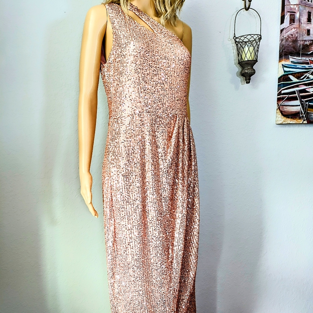 Mebius Rose Gold Sequin Prom Dress Size L
